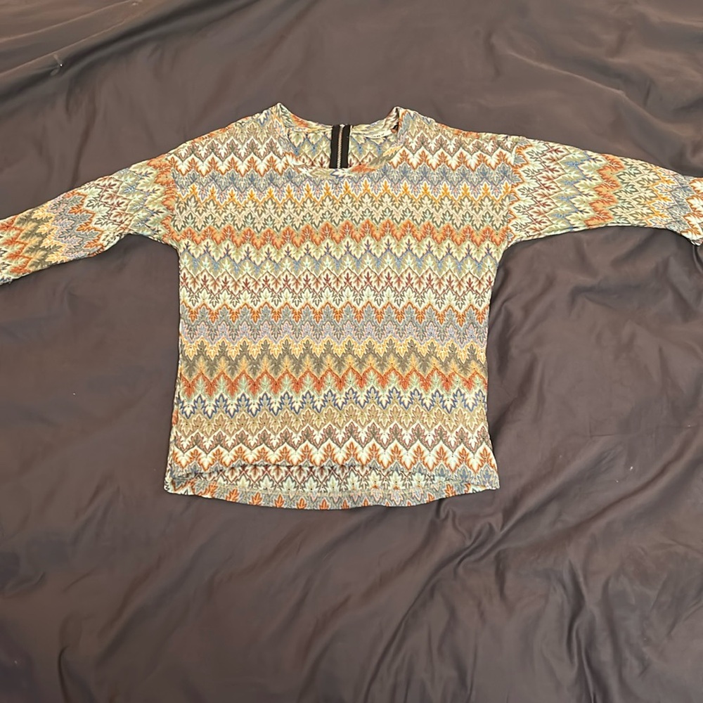 Zip-up Mid-length Sleeve Multicoloured Top